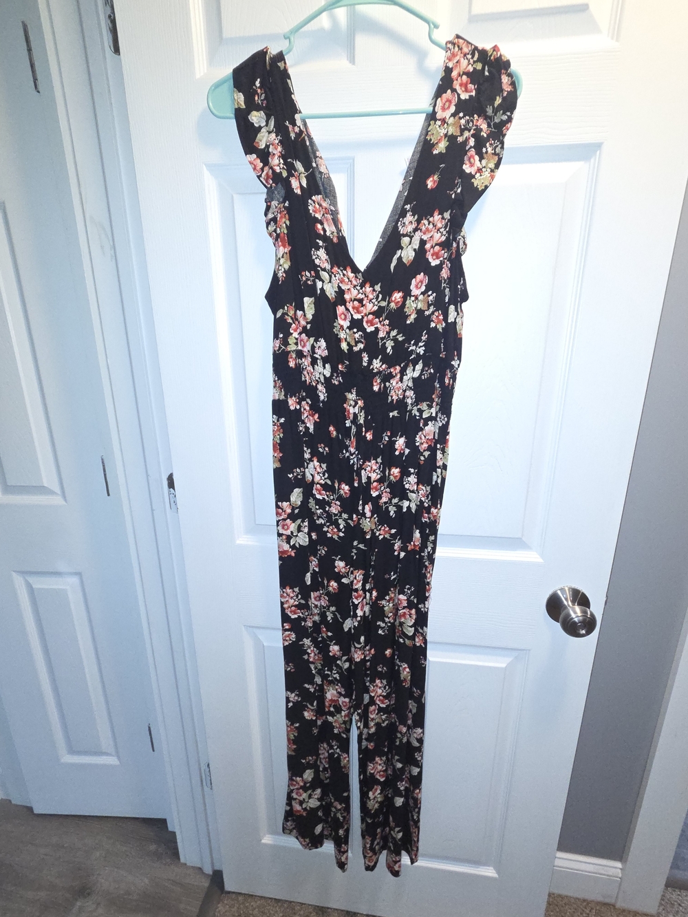 Xhilaration Black Floral V-Neck Jumpsuit